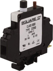Square D - 5 Amp, 250 VAC, 65 VDC, 1 Pole, DIN Rail Mount Circuit Protector - Thermal Magnetic Trip, 16-10 AWG, 64mm Deep x 80mm High x - Industrial Tool & Supply