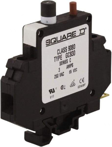 Square D - 3 Amp, 250 VAC, 65 VDC, 1 Pole, DIN Rail Mount Circuit Protector - Thermal Magnetic Trip, 16-10 AWG, 64mm Deep x 80mm High x - Industrial Tool & Supply