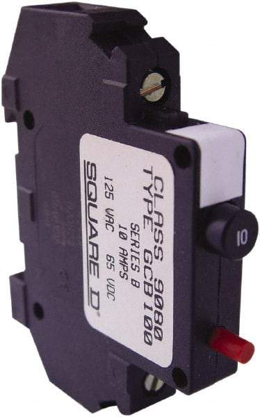 Square D - 10 Amp, 125 VAC, 65 VDC, 1 Pole, DIN Rail Mount Circuit Protector - Thermal Magnetic Trip, 16-10 AWG, 64mm Deep x 80mm High x - Industrial Tool & Supply