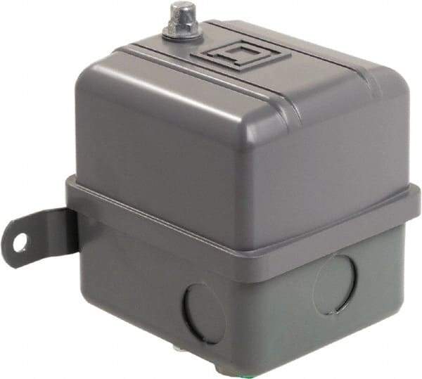 Square D - 1 NEMA Rated, DPST, 80 to 100 psig, Vacuum Switch Pressure and Level Switch - Adjustable Pressure, 575 VAC, 1/4 Inch NPSF Connector, Screw Terminal, For Use with Air Compressors, Electrically Driven Water Pumps - Industrial Tool & Supply