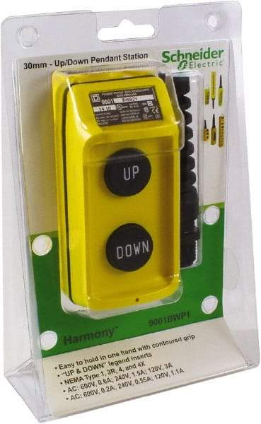Schneider Electric - 2 Operator, Pushbutton Pendant Control Station - Up-Down (Legend) - Industrial Tool & Supply