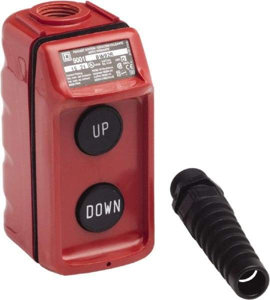 Schneider Electric - 2 Operator, Pushbutton Pendant Control Station - Up-Down (Legend), Momentary Switch, 4NO Contact, NEMA 1, 3, 3R, 4, 4X - Industrial Tool & Supply