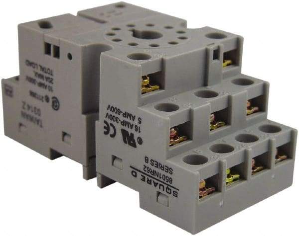 Square D - 11 Pins, 300 VAC, 10 Amp (CSA) and 16 Amp (UL), Square Relay Socket - DIN Rail Mount, Panel Mount, 2 Tiers, Screw Terminal - Industrial Tool & Supply