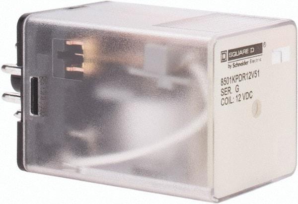 Square D - 8 Pins, 1 hp at 277 Volt & 1/3 hp at 120 Volt, 3 VA Power Rating, Octal Electromechanical Plug-in General Purpose Relay - 10 Amp at 250 VAC, DPDT, 12 VDC, 34.9mm Wide x 50.3mm High x 35.4mm Deep - Industrial Tool & Supply