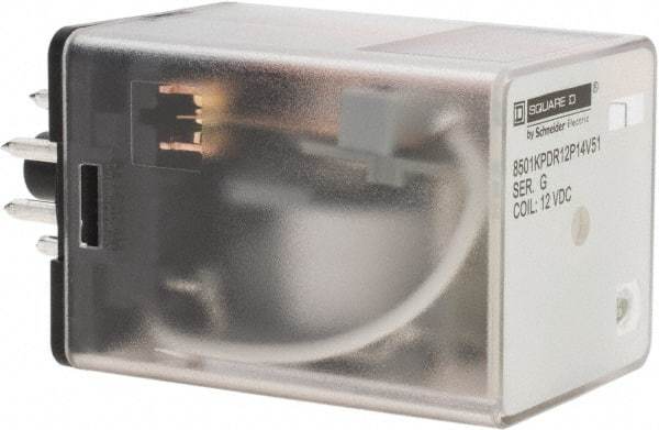 Square D - 8 Pins, 1 hp at 277 Volt & 1/3 hp at 120 Volt, 3 VA Power Rating, Octal Electromechanical Plug-in General Purpose Relay - 10 Amp at 250 VAC, DPDT, 12 VDC, 34.9mm Wide x 50.3mm High x 35.4mm Deep - Industrial Tool & Supply