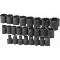SK - 1/2" Drive Standard Impact Socket Set - 8 to 36mm, Metric Measurement Standard - Industrial Tool & Supply
