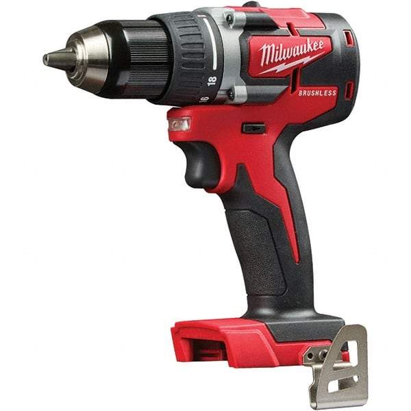 Milwaukee Tool - 18 Volt 1/2" Chuck Pistol Grip Handle Cordless Drill - 0-1800 RPM, Single-Sleeve Ratcheting Chuck, Reversible, Lithium-Ion Batteries Not Included - Industrial Tool & Supply