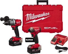 Milwaukee Tool - 18 Volt Cordless Tool Combination Kit - Includes Hammer Drill & 1/4" Hex Impact Driver, Lithium-Ion Battery Included - Industrial Tool & Supply