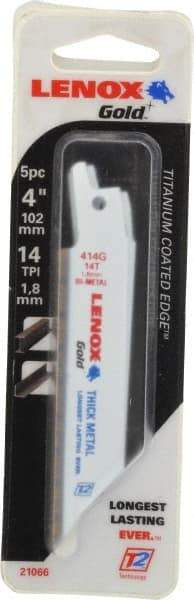 Lenox - 4" Long x 3/4" Thick, Bi-Metal Reciprocating Saw Blade - Tapered Profile, 14 TPI, Toothed Edge, Universal Shank - Industrial Tool & Supply