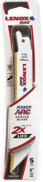 Lenox - 6" Long x 3/4" Thick, Bi-Metal Reciprocating Saw Blade - Tapered Profile, 18 TPI, Toothed Edge, Universal Shank - Industrial Tool & Supply
