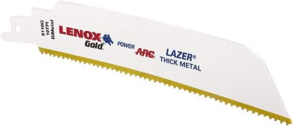 Lenox - 6" Long x 1" Thick, Bi-Metal Reciprocating Saw Blade - Tapered Profile, 10 TPI, Toothed Edge, Universal Shank - Industrial Tool & Supply