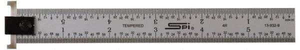 SPI - 18" Long, 1/64, 1/32" and 0.5, 1mm Graduation, Tool Steel Rule - English/Metric Graduation Style, 1-1/8" Wide, Silver, Satin Chrome Finish - Industrial Tool & Supply