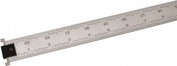 SPI - 24" Long, 1/100, 1/64, 1/50, 1/32" Graduation, Tool Steel Rule - 16R Graduation Style, 1-1/8" Wide, Silver, Satin Chrome Finish - Industrial Tool & Supply