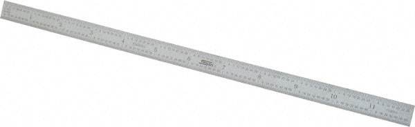 SPI - 12" Long, 1/64, 1/32" and 0.5, 1mm Graduation, Flexible Steel Rule - English/Metric Graduation Style, 1/2" Wide, Silver, Satin Chrome Finish - Industrial Tool & Supply