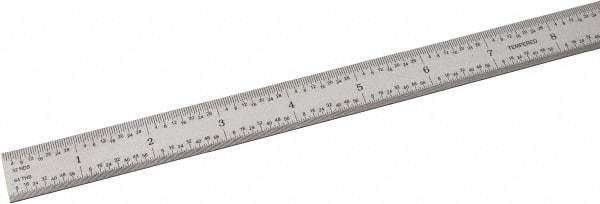 SPI - 18" Long, 1/100, 1/64, 1/50, 1/32" Graduation, Flexible Steel Rule - 16R Graduation Style, 3/4" Wide, Silver, Satin Chrome Finish - Industrial Tool & Supply