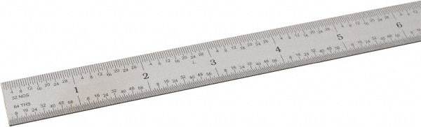 SPI - 24" Long, 1/64, 1/32" and 0.5, 1mm Graduation, Flexible Steel Rule - English/Metric Graduation Style, 3/4" Wide, Silver, Satin Chrome Finish - Industrial Tool & Supply