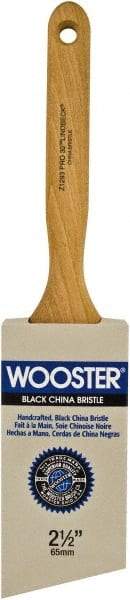 Wooster Brush - 2-1/2" Angled Hog Sash Brush - 2-15/16" Bristle Length, 7-7/8" Maple Fluted Handle - Industrial Tool & Supply