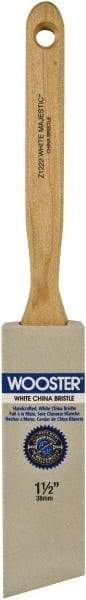 Wooster Brush - 1-1/2" Angled Hog Sash Brush - 2-11/16" Bristle Length, 7-7/8" Maple Fluted Handle - Industrial Tool & Supply
