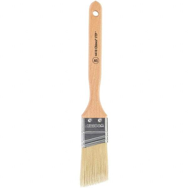 Wooster Brush - 1-1/2" Angled Synthetic Sash Brush - 2-7/16" Bristle Length, 7-7/8" Maple Fluted Handle - Industrial Tool & Supply
