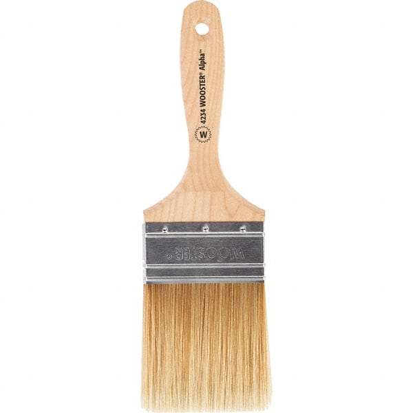 Wooster Brush - 3" Flat Synthetic Wall Brush - 3-7/16" Bristle Length, 6-1/4" Maple Beavertail Handle - Industrial Tool & Supply