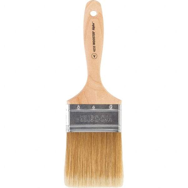 Wooster Brush - 3" Flat Synthetic Varnish Brush - 3-3/16" Bristle Length, 6-1/2" Maple Beavertail Handle - Industrial Tool & Supply