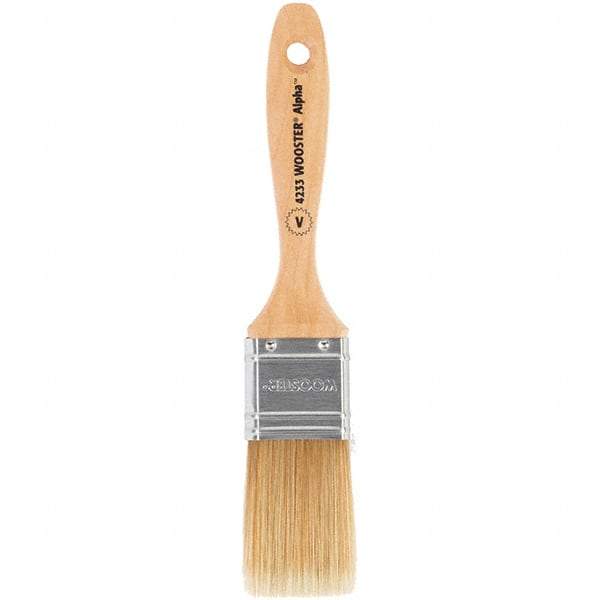 Wooster Brush - 1-1/2" Flat Synthetic Varnish Brush - 2-7/16" Bristle Length, 6-1/2" Maple Beavertail Handle - Industrial Tool & Supply