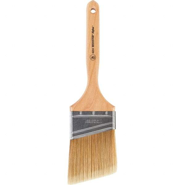 Wooster Brush - 3" Angled Synthetic Sash Brush - 3-3/16" Bristle Length, 7-7/8" Maple Fluted Handle - Industrial Tool & Supply