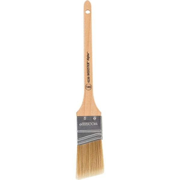 Wooster Brush - 1-1/2" Angled Synthetic Sash Brush - 2-3/16" Bristle Length, 8" Maple Rattail Handle - Industrial Tool & Supply