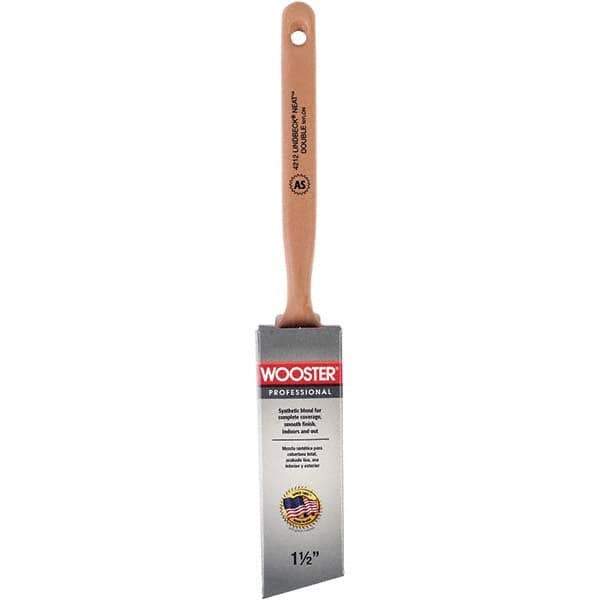 Wooster Brush - 1-1/2" Angled Synthetic Sash Brush - 2-7/16" Bristle Length, 7-7/8" Poly Foam Fluted Handle - Industrial Tool & Supply