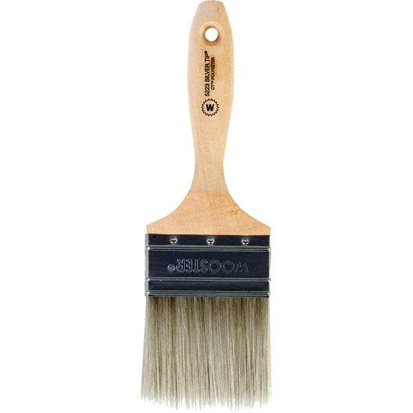 Wooster Brush - 3" Flat Synthetic Wall Brush - 3-3/16" Bristle Length, 5-11/16" Wood Beavertail Handle - Industrial Tool & Supply