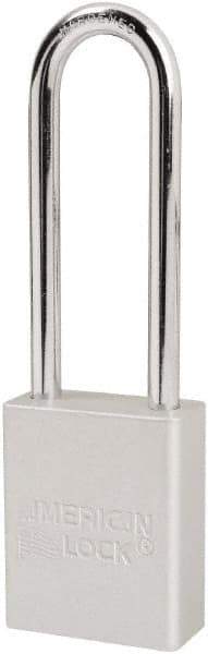 American Lock - Keyed Different Conductive Lockout Padlock - 3" Shackle Clearance, 1/4" Shackle Diam, 1.8" Body Height x 1-1/2" Body Width, Silver, 6 Pins - Industrial Tool & Supply