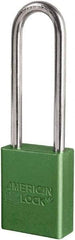 American Lock - Keyed Different Conductive Lockout Padlock - 3" Shackle Clearance, 1/4" Shackle Diam, 1.8" Body Height x 3/4" Body Width, Green, 6 Pins - Industrial Tool & Supply