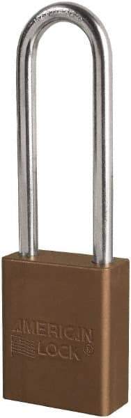American Lock - Keyed Different Conductive Lockout Padlock - 3" Shackle Clearance, 1/4" Shackle Diam, 1.8" Body Height x 3/4" Body Width, Brown, 6 Pins - Industrial Tool & Supply