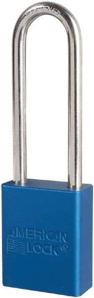 American Lock - Keyed Different Conductive Lockout Padlock - 3" Shackle Clearance, 1/4" Shackle Diam, 1.8" Body Height x 3/4" Body Width, Blue, 6 Pins - Industrial Tool & Supply