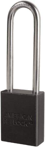 American Lock - Keyed Different Conductive Lockout Padlock - 3" Shackle Clearance, 1/4" Shackle Diam, 1.8" Body Height x 3/4" Body Width, Black, 6 Pins - Industrial Tool & Supply