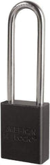 American Lock - Keyed Different Conductive Lockout Padlock - 3" Shackle Clearance, 1/4" Shackle Diam, 1.8" Body Height x 3/4" Body Width, Black, 6 Pins - Industrial Tool & Supply