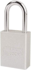 American Lock - Keyed Different Conductive Lockout Padlock - 1-1/2" Shackle Clearance, 1/4" Shackle Diam, 1.8" Body Height x 1-1/2" Body Width, Silver, 6 Pins - Industrial Tool & Supply