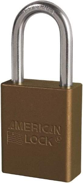 American Lock - Keyed Different Conductive Lockout Padlock - 1-1/2" Shackle Clearance, 1/4" Shackle Diam, 1.8" Body Height x 3/4" Body Width, Brown, 6 Pins - Industrial Tool & Supply