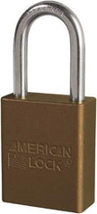 American Lock - Keyed Different Conductive Lockout Padlock - 1-1/2" Shackle Clearance, 1/4" Shackle Diam, 1.8" Body Height x 3/4" Body Width, Brown, 6 Pins - Industrial Tool & Supply