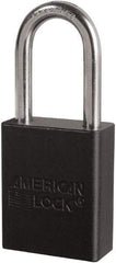 American Lock - Keyed Different Conductive Lockout Padlock - 1-1/2" Shackle Clearance, 1/4" Shackle Diam, 1.8" Body Height x 3/4" Body Width, Black, 6 Pins - Industrial Tool & Supply