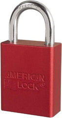 American Lock - Keyed Different Conductive Lockout Padlock - 1" Shackle Clearance, 1/4" Shackle Diam, 1.8" Body Height x 3/4" Body Width, Red, 6 Pins - Industrial Tool & Supply