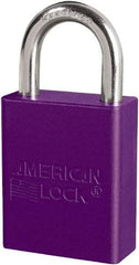 American Lock - Keyed Different Conductive Lockout Padlock - 1" Shackle Clearance, 1/4" Shackle Diam, 1.8" Body Height x 3/4" Body Width, Purple, 6 Pins - Industrial Tool & Supply