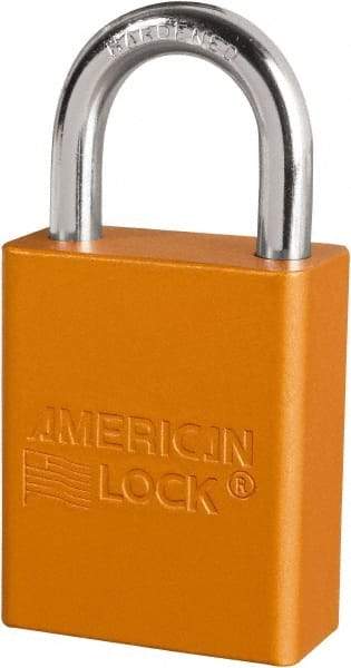 American Lock - Keyed Different Conductive Lockout Padlock - 1" Shackle Clearance, 1/4" Shackle Diam, 1.8" Body Height x 3/4" Body Width, Orange, 6 Pins - Industrial Tool & Supply