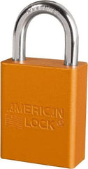 American Lock - Keyed Different Conductive Lockout Padlock - 1" Shackle Clearance, 1/4" Shackle Diam, 1.8" Body Height x 3/4" Body Width, Orange, 6 Pins - Industrial Tool & Supply