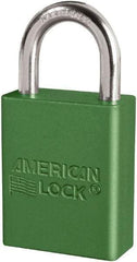 American Lock - Keyed Different Conductive Lockout Padlock - 1" Shackle Clearance, 1/4" Shackle Diam, 1.8" Body Height x 3/4" Body Width, Green, 6 Pins - Industrial Tool & Supply