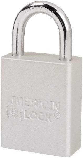 American Lock - Keyed Different Conductive Lockout Padlock - 1" Shackle Clearance, 1/4" Shackle Diam, 1.8" Body Height x 1-1/2" Body Width, Silver, 6 Pins - Industrial Tool & Supply