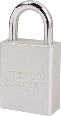 American Lock - Keyed Different Conductive Lockout Padlock - 1" Shackle Clearance, 1/4" Shackle Diam, 1.8" Body Height x 1-1/2" Body Width, Silver, 6 Pins - Industrial Tool & Supply