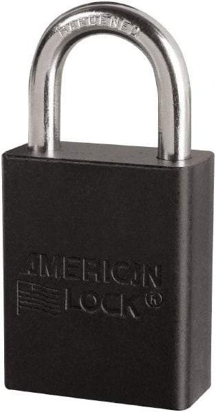 American Lock - Keyed Different Conductive Lockout Padlock - 1" Shackle Clearance, 1/4" Shackle Diam, 1.8" Body Height x 3/4" Body Width, Black, 6 Pins - Industrial Tool & Supply