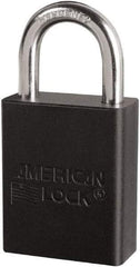 American Lock - Keyed Different Conductive Lockout Padlock - 1" Shackle Clearance, 1/4" Shackle Diam, 1.8" Body Height x 3/4" Body Width, Black, 6 Pins - Industrial Tool & Supply