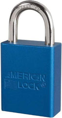 American Lock - Keyed Different Conductive Lockout Padlock - 1" Shackle Clearance, 1/4" Shackle Diam, 1.8" Body Height x 3/4" Body Width, Blue, 6 Pins - Industrial Tool & Supply